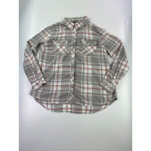 DE Collection Women's M Gray Plaid Button Up Shirt